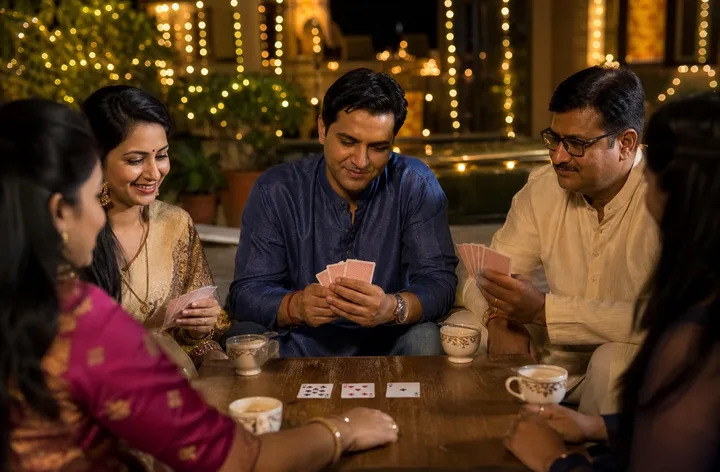 Teen Patti practice club scene for teen patti etiquette for a friendly gathering