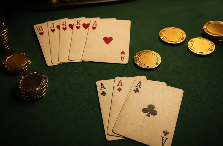 Three aces as the highest Teen Patti Trail with king trail faded in background