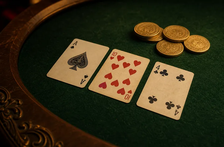 तीन पत्ती cards और gold practice chips वाली learning desk